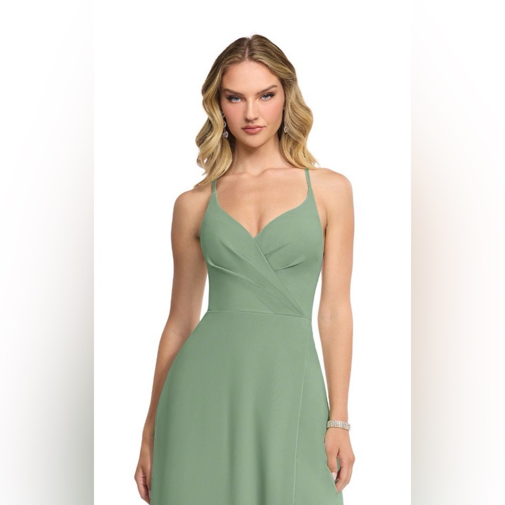 Azazie Davis Matcha A-line V-neck Chiffon Dress
